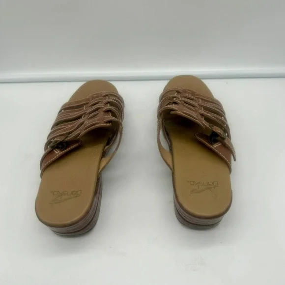 Dansko Marion Wedge Sandal Shoe Women 40 9.5-10 Brown Buckle Strappy Leather - Picture 5 of 11
